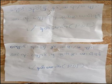 A threat letter was found near the Basic Education Post Primary School in Tatkon Township.