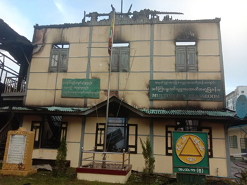 Record photo of No. (9) Basic Education High School in Pabedan Ward of Mawlamyine Town, was burned and destroyed by terrorists.