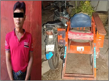 ရန်ကုန်တိုင်းဒေသကြီး၊ သာကေတမြို့နယ်၌ ယာဉ်တိုက်မှုမှ တရားခံနှင့် ဘေးတွဲဆိုင်ကယ်၏ မှတ်တမ်းဓာတ်ပုံ။