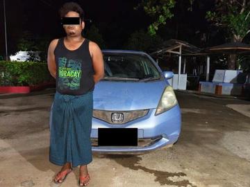 ပဲခူးတိုင်းဒေသကြီး၊ ဝေါမြို့နယ်၌ လိုင်စင်မဲ့မော်တော်ယာဉ် တစ်စီး ဖမ်းဆီးရမိမှု မှတ်တမ်းဓာတ်ပုံ။