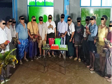 ရန်ကုန်တိုင်းဒေသကြီး၊ မှော်ဘီမြို့နယ်၌ ကြက်တိုက်လောင်းကစားပြုလုပ်သူ အမျိုးသား ၁၄ ဦးအား ဖမ်းဆီးအရေးယူမှု မှတ်တမ်းဓာတ်ပုံ။