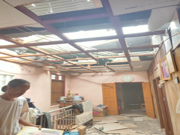 Destruction of a house caused by an improvised rocket attack carried out by  pro-terrorism KNU members and so-called PDF terrorists in  Kawkareik Township of Kayin State.