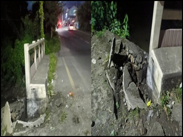 A concrete creek bridge damaged after explosion of two improvised explosive devices planted by a combined group of KIA armed insurgents and so-called PDF terrorists in Myitkyina Township of Kachin State.