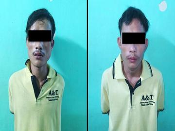 ရန်ကုန်မြို့အတွင်း၌ ပါတီစုံဒီမိုကရေစီအထွေထွေရွေးကောက်ပွဲအား ပျက်ပြားစေရန် ရည်ရွယ်၍ လှုံ့ဆော်စာ ရေးသားထားသည့် စတေကာများကို လိုက်လံကပ်ခြင်းများ ကျူးလွန်လုပ်ဆောင်ခဲ့သည့် တရားခံ နှစ်ဦးအား ဖော်ထုတ်ဖမ်းဆီး  အရေးယူမှု မှတ်တမ်းဓာတ်ပုံ။
