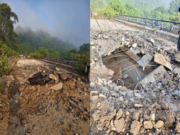 Destruction of the Pyin Thar Bridge along the Bilin-Nat Gyi-Pharpon road, blown up by KNLA armed insurgents in Bilin Township of Mon State.