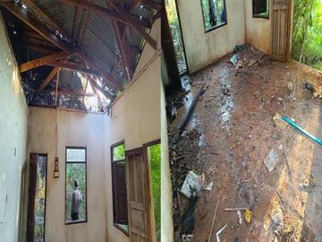 ကရင်ပြည်နယ်၊ သံတောင်ကြီးမြို့နယ်၌ KNU အကြမ်းဖက်အဖွဲ့နှင့် PDF အမည်ခံ အကြမ်းဖက်သမားများ ပူးပေါင်းအဖွဲ့က လက်နက်ကြီးဖြင့် ပစ်ခတ်တိုက်ခိုက်ခဲ့မှုကြောင့် နယ်စပ်ဒေသနှင့် တိုင်းရင်းသားလူမျိုးများဖွံ့ဖြိုးတိုးတက်ရေးဦးစီးဌာနရုံး အဆောက်အအုံ တစ်လုံး ပျက်စီးမှု မှတ်တမ်းဓာတ်ပုံ။