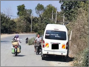 မန္တလေးတိုင်းဒေသကြီး၊ သာစည်မြို့နယ်၌ ယာဉ်တိုက်မှုဖြစ်ပွားခဲ့သည့်  မော်တော်ယာဉ်၏ မှတ်တမ်းဓာတ်ပုံ။