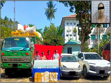 ပြစ်မှုကျူးလွန်သူများအား သိမ်းဆည်းရမိသည့် TRAMADOL ဆေးတောင့်များနှင့်အတူ တွေ့ရစဉ်။