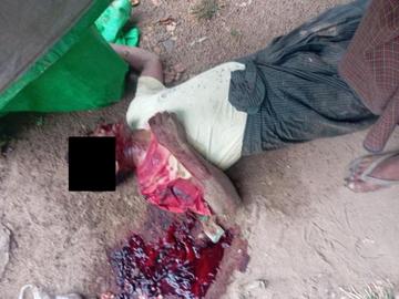 မကွေးတိုင်းဒေသကြီး၊ တောင်တွင်းကြီးမြို့နယ်၌ PDF အမည်ခံ အကြမ်းဖက်သမားများက သေနတ်ဖြင့် ပစ်ခတ်သတ်ဖြတ်ခဲ့မှုကြောင့် ရာအိမ်မှူး တစ်ဦး သေဆုံးမှု မှတ်တမ်းဓာတ်ပုံ။